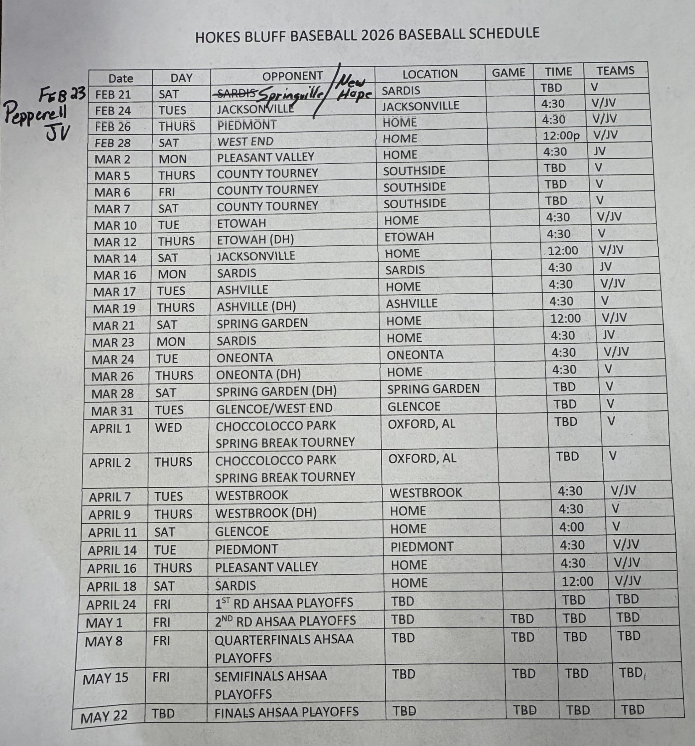 2026 Baseball Schedule